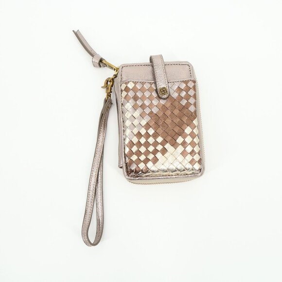 Elliott Lucca Pewter Metallic Woven Leather Wristlet Wallet - Picture 1 of 4